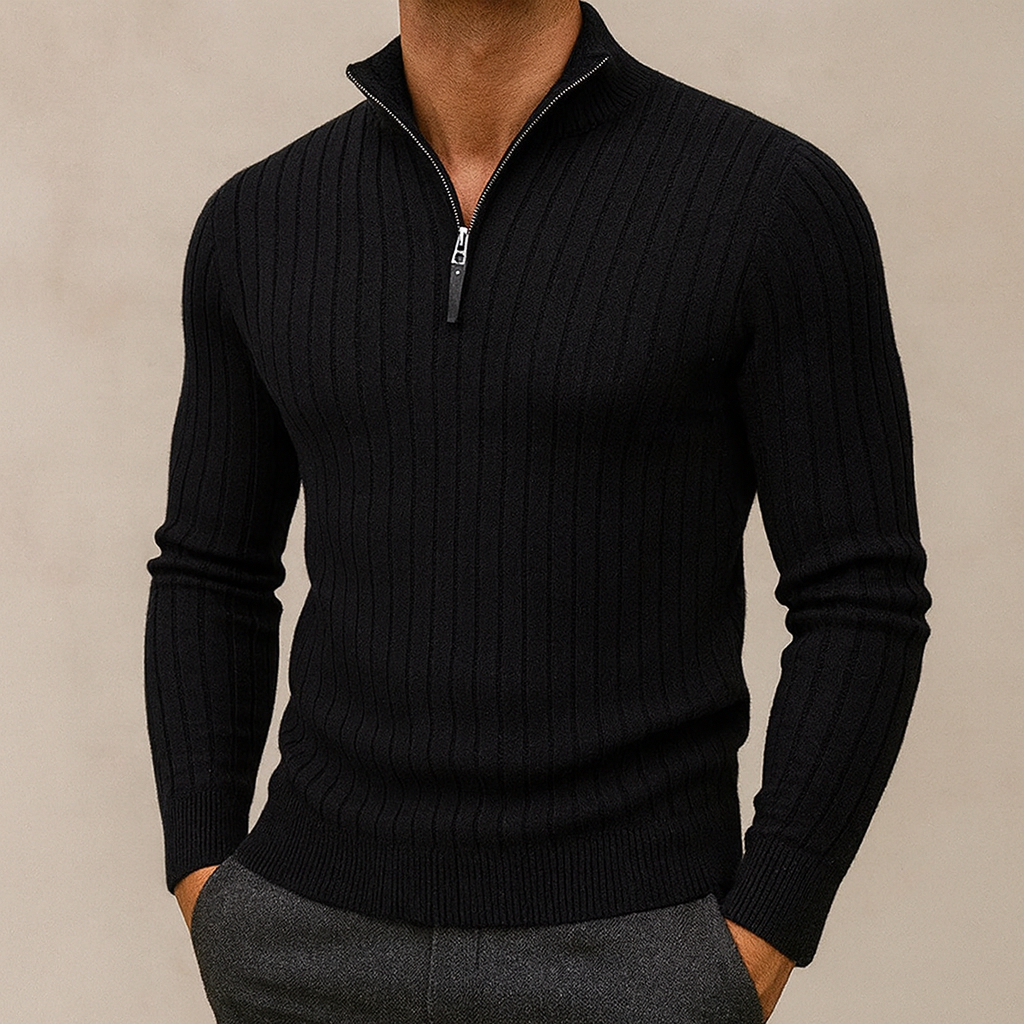 Adrian - High-Collar Half-Zip Sweater | By Mason & Reed London