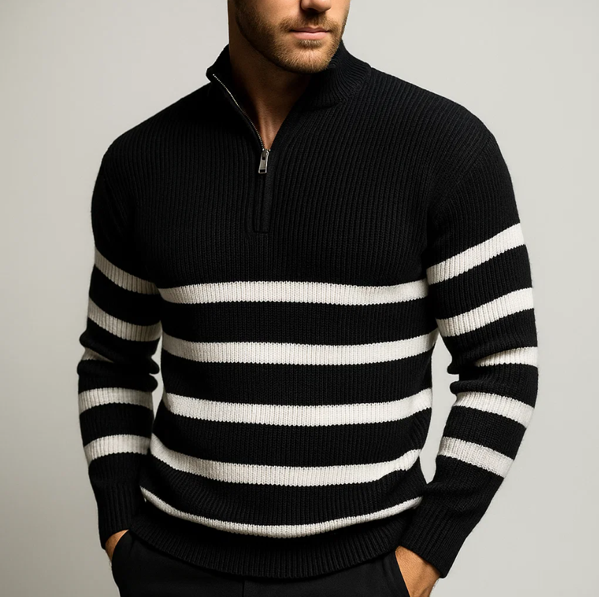 Dustin - Refined Striped Zip Sweater | By Mason & Reed London