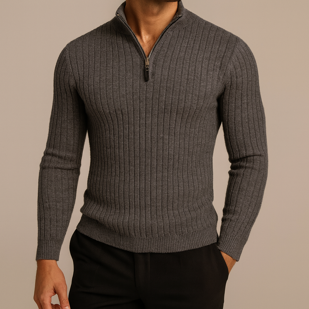 Adrian - High-Collar Half-Zip Sweater | By Mason & Reed London