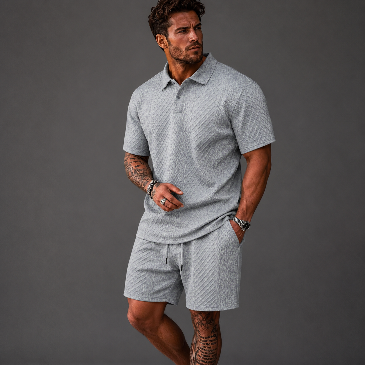 Richard - Textured Polo & Shorts Set | By Mason & Reed London