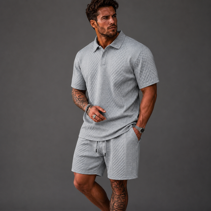 Richard - Textured Polo & Shorts Set | By Mason & Reed London
