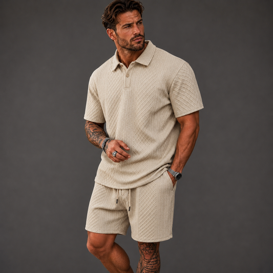 Richard - Textured Polo & Shorts Set | By Mason & Reed London