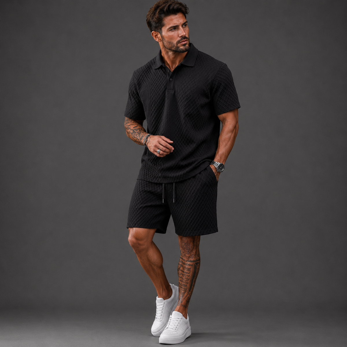 Richard - Textured Polo & Shorts Set | By Mason & Reed London