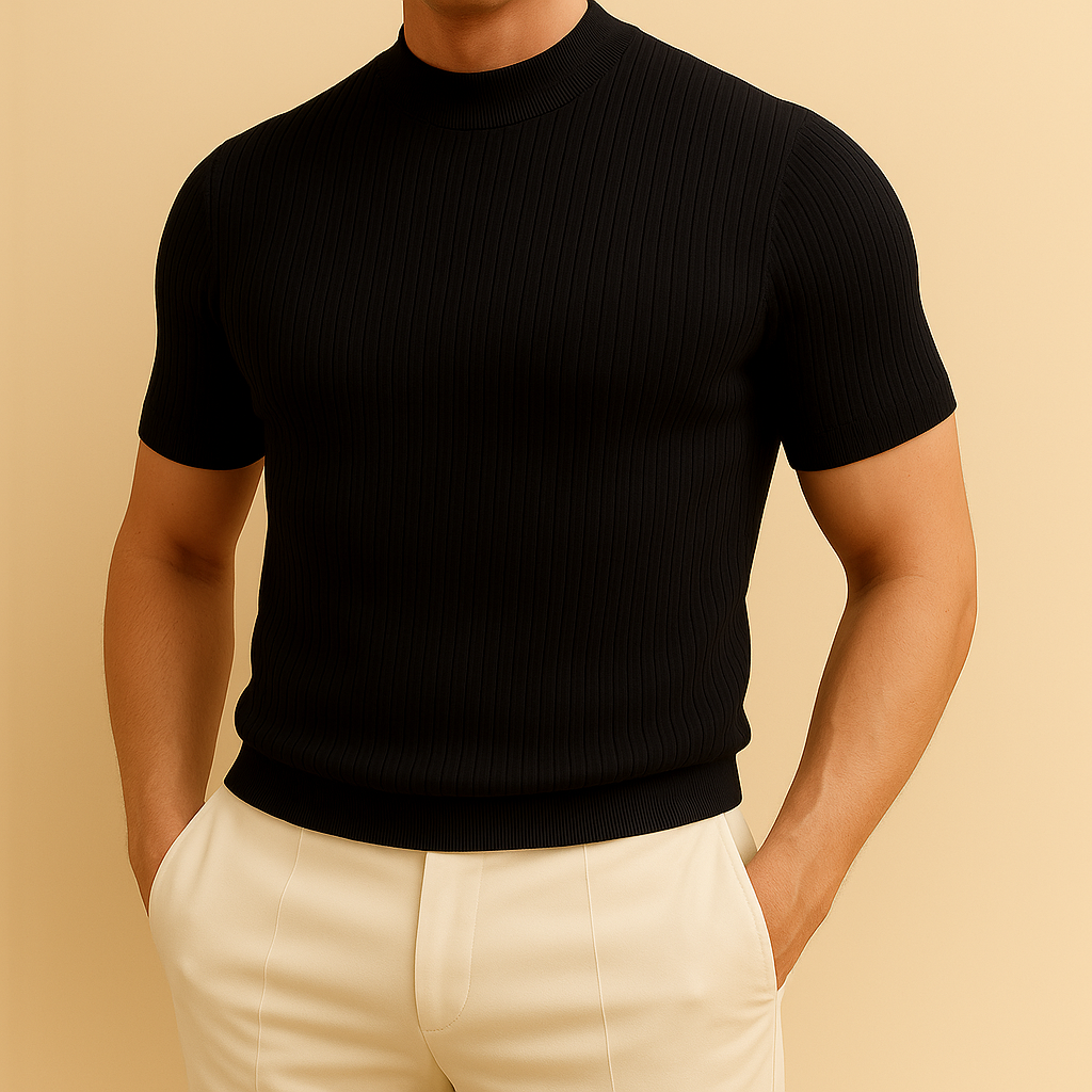 David - Turtleneck Ribbed Knit Tee | By Mason & Reed London