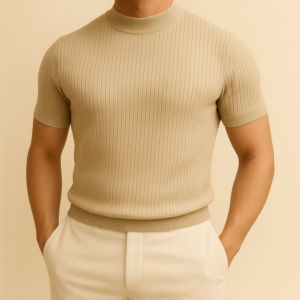 David - Turtleneck Ribbed Knit Tee | By Mason & Reed London