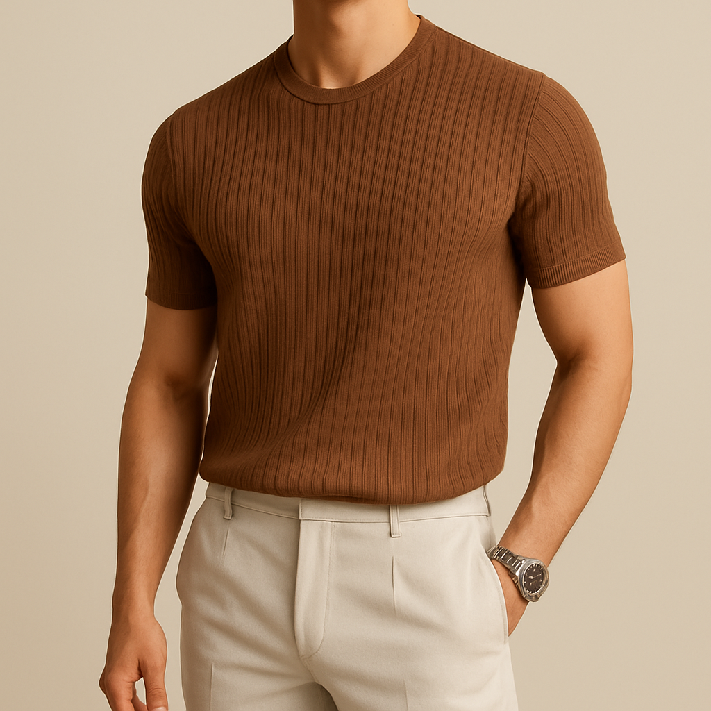 David - Turtleneck Ribbed Knit Tee | By Mason & Reed London