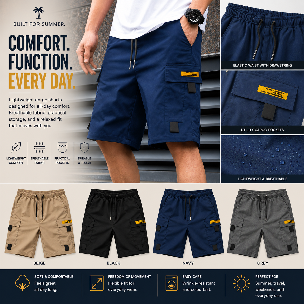 Norman - Casual Multi-Pocket Cargo Shorts | By Mason & Reed London