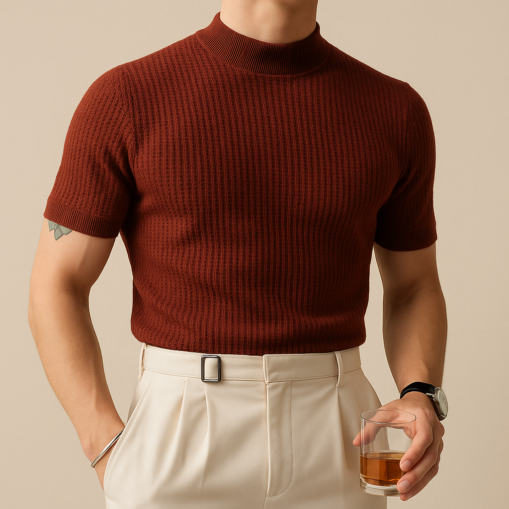 David - Turtleneck Ribbed Knit Tee | By Mason & Reed London