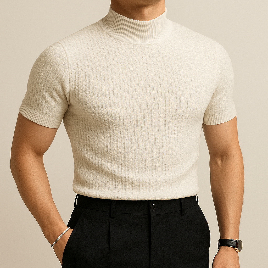 David - Turtleneck Ribbed Knit Tee | By Mason & Reed London