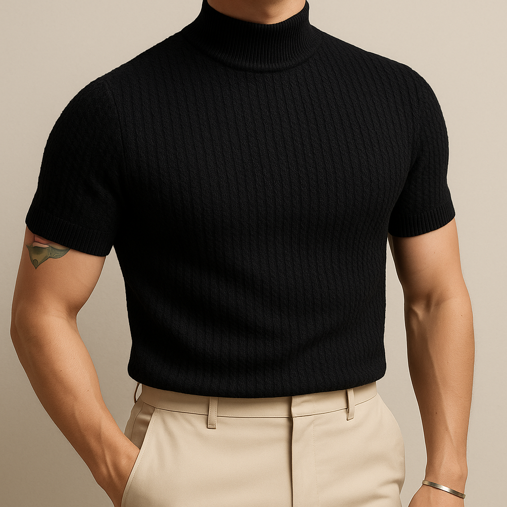 David - Turtleneck Ribbed Knit Tee | By Mason & Reed London