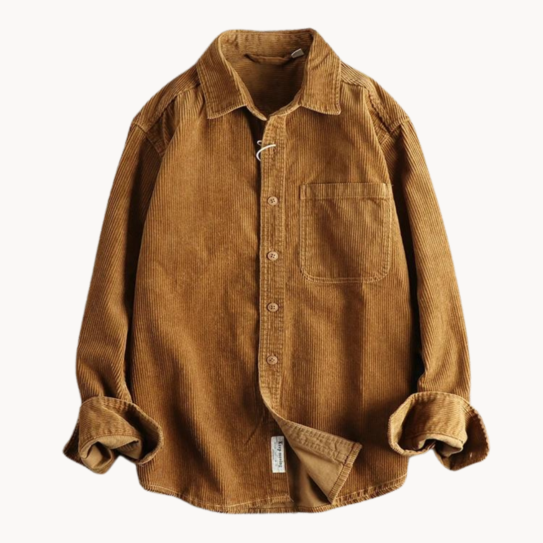 Gavin - Classic Brown Corduroy Long Sleeve Shirt | By Mason & Reed London