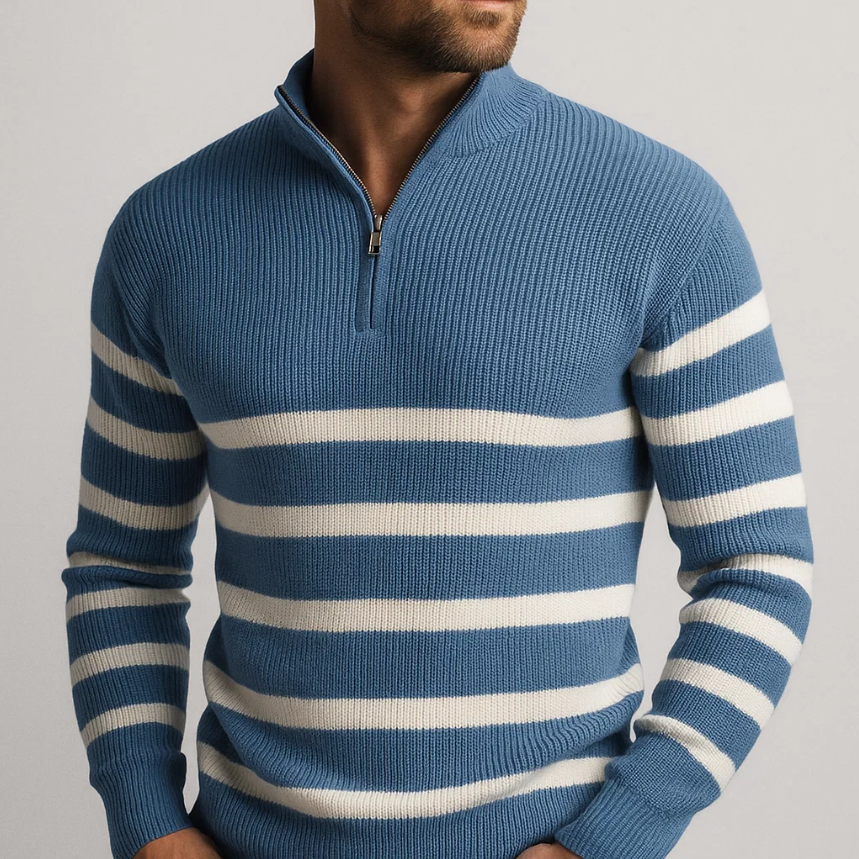 Dustin - Refined Striped Zip Sweater | By Mason & Reed London