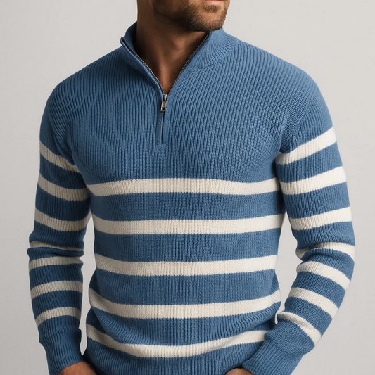 Dustin - Refined Striped Zip Sweater | By Mason & Reed London