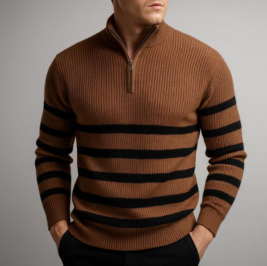 Dustin - Refined Striped Zip Sweater | By Mason & Reed London