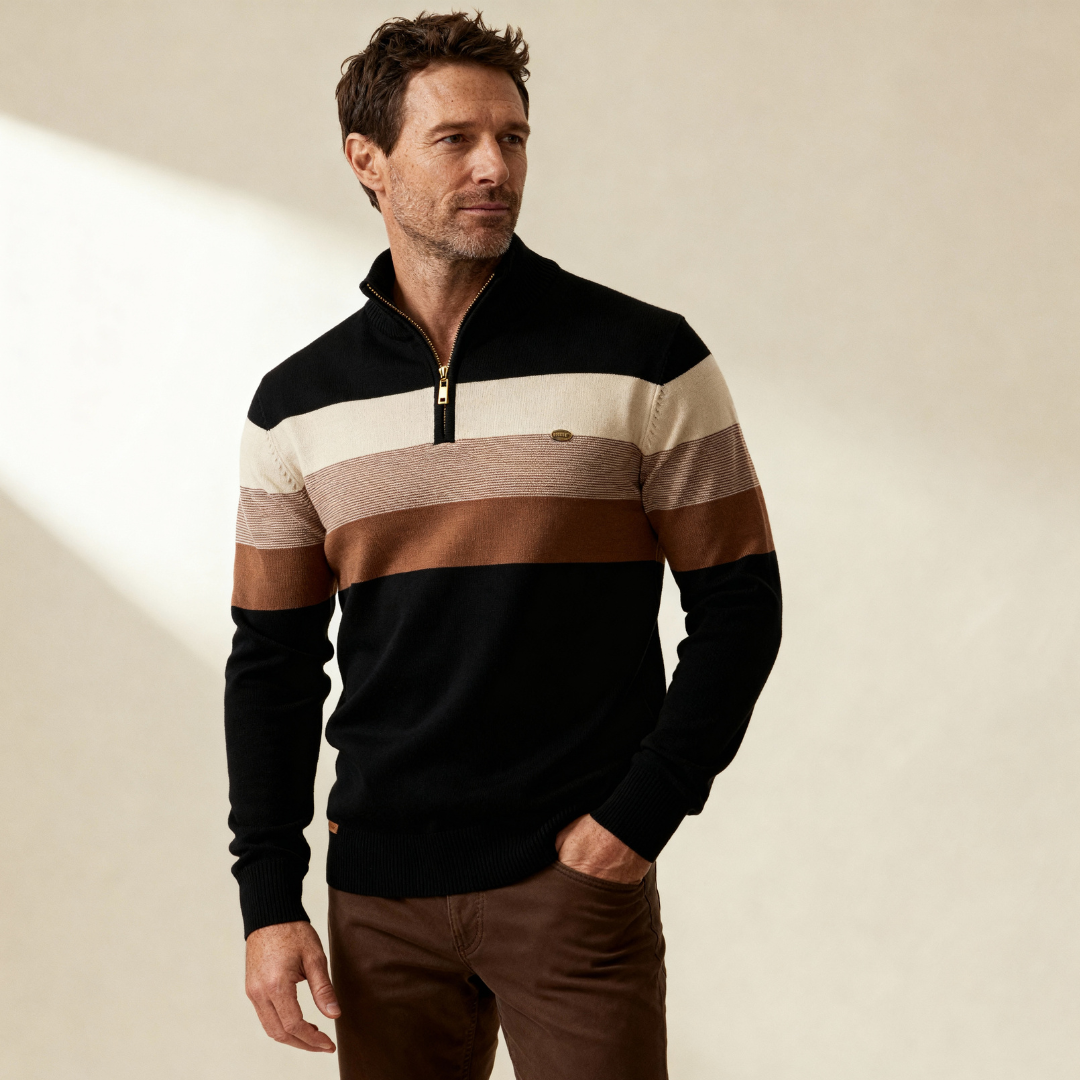 Callen - Stretch Knit Quarter-Zip Sweater | By Mason & Reed London