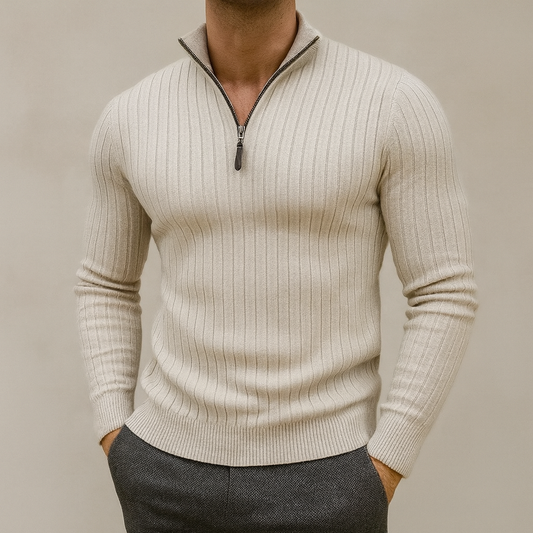 Adrian - High-Collar Half-Zip Sweater | By Mason & Reed London