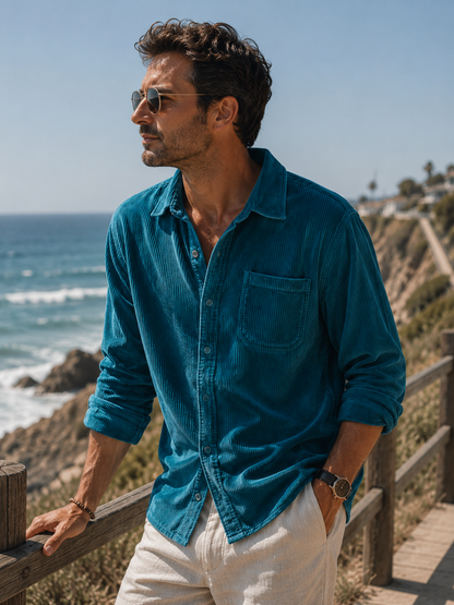 Gavin - Classic Brown Corduroy Long Sleeve Shirt | By Mason & Reed London