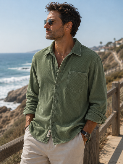 Gavin - Classic Brown Corduroy Long Sleeve Shirt | By Mason & Reed London