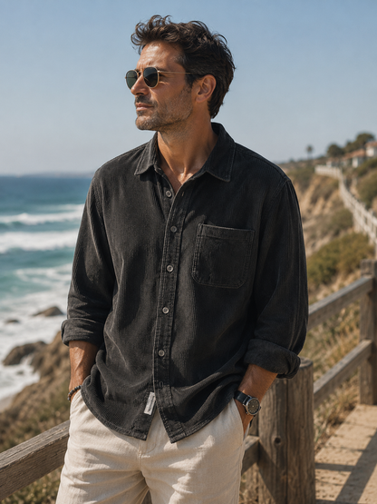 Gavin - Classic Brown Corduroy Long Sleeve Shirt | By Mason & Reed London