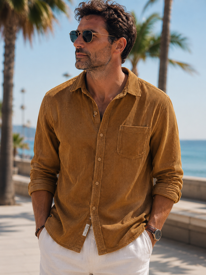 Gavin - Classic Brown Corduroy Long Sleeve Shirt | By Mason & Reed London