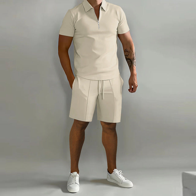 Larry - Casual Zip Polo Shirt & Shorts Matching Set | By Mason & Reed London