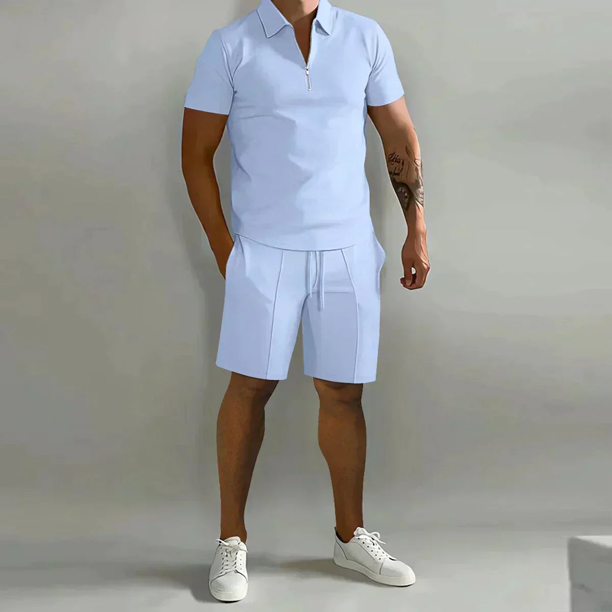 Larry - Casual Zip Polo Shirt & Shorts Matching Set | By Mason & Reed London