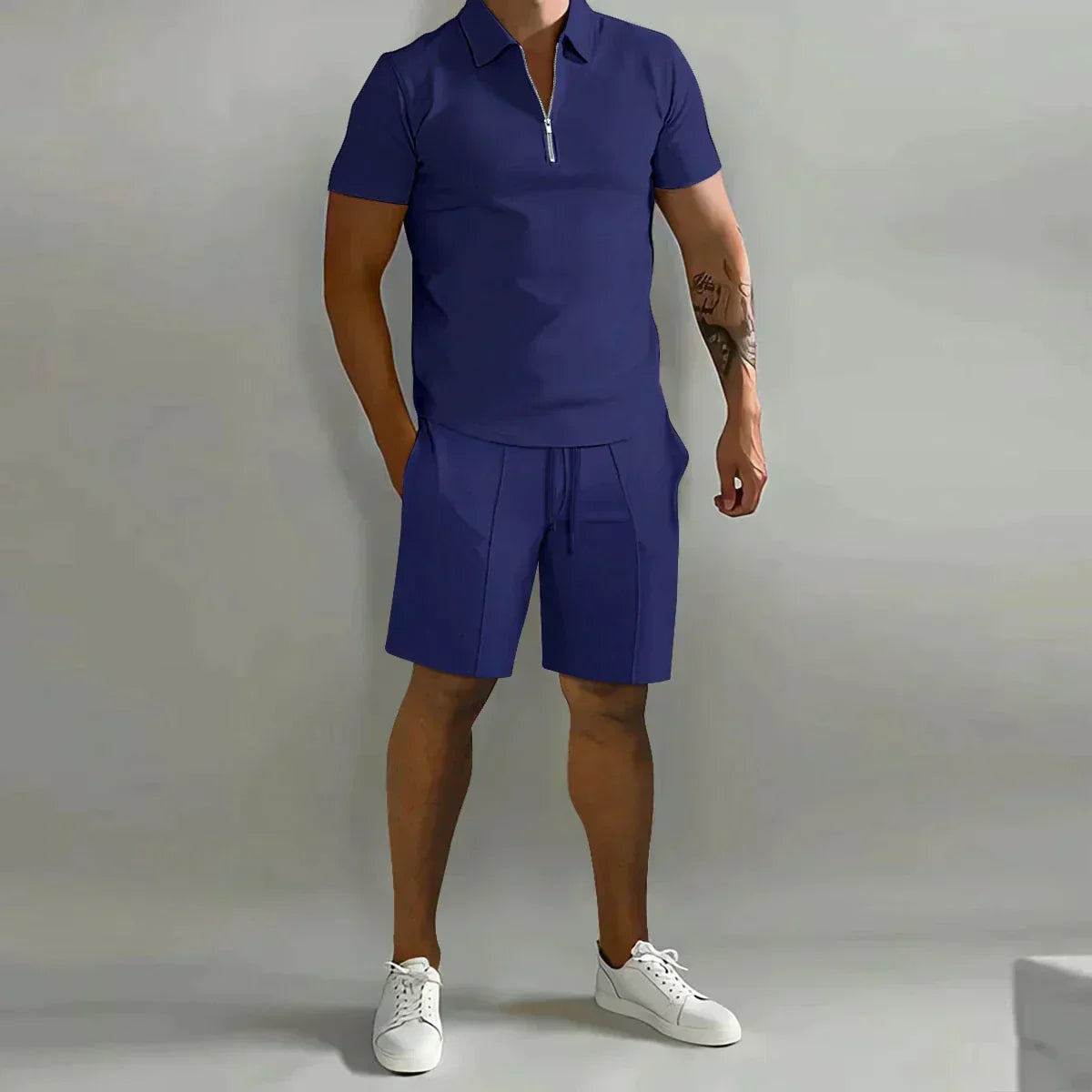 Larry - Casual Zip Polo Shirt & Shorts Matching Set | By Mason & Reed London