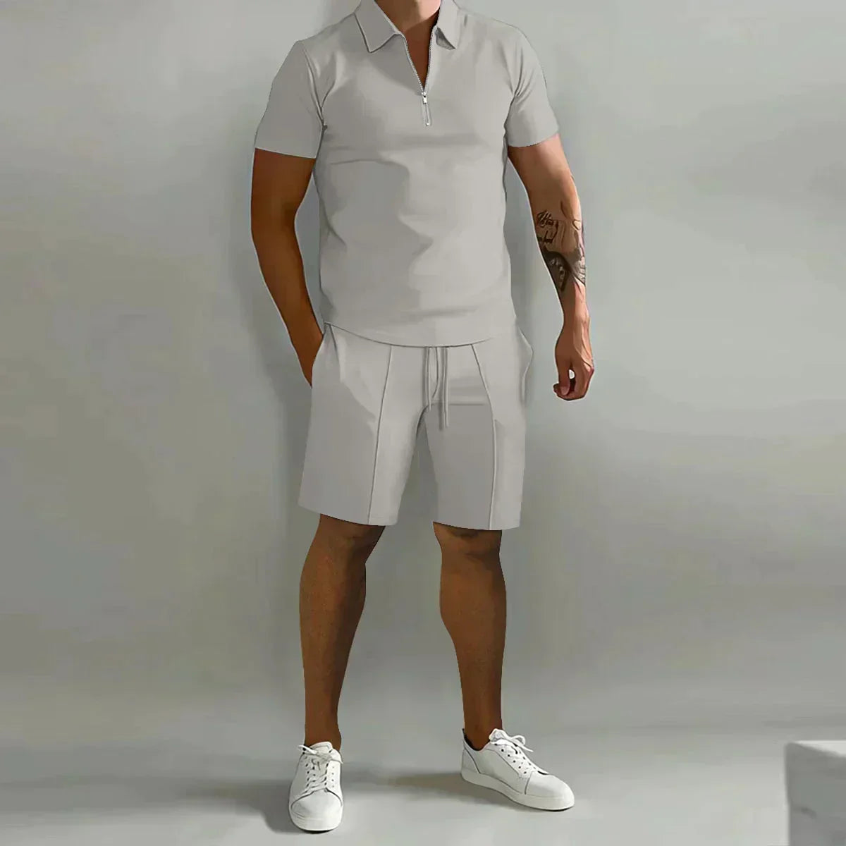 Larry - Casual Zip Polo Shirt & Shorts Matching Set | By Mason & Reed London