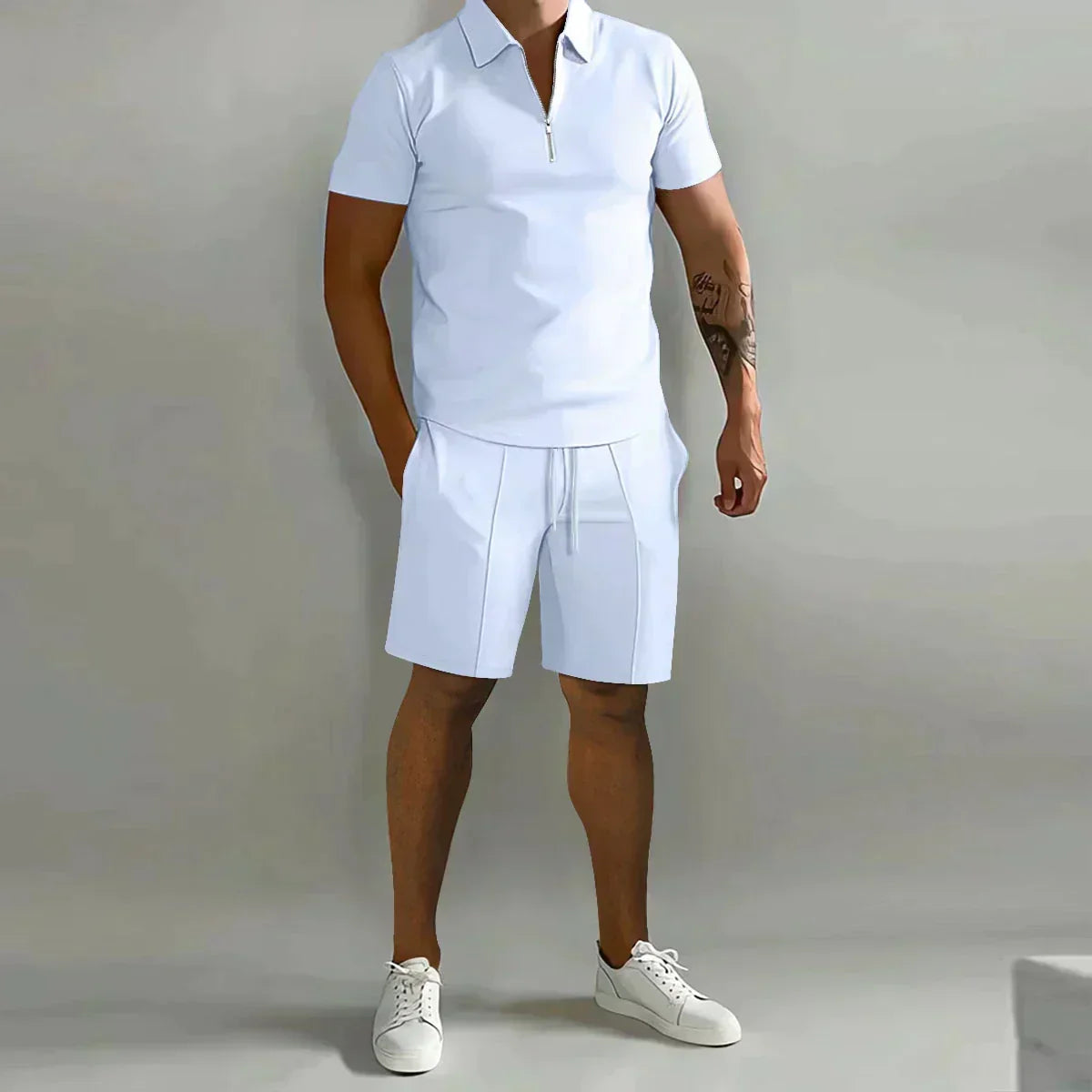 Larry - Casual Zip Polo Shirt & Shorts Matching Set | By Mason & Reed London