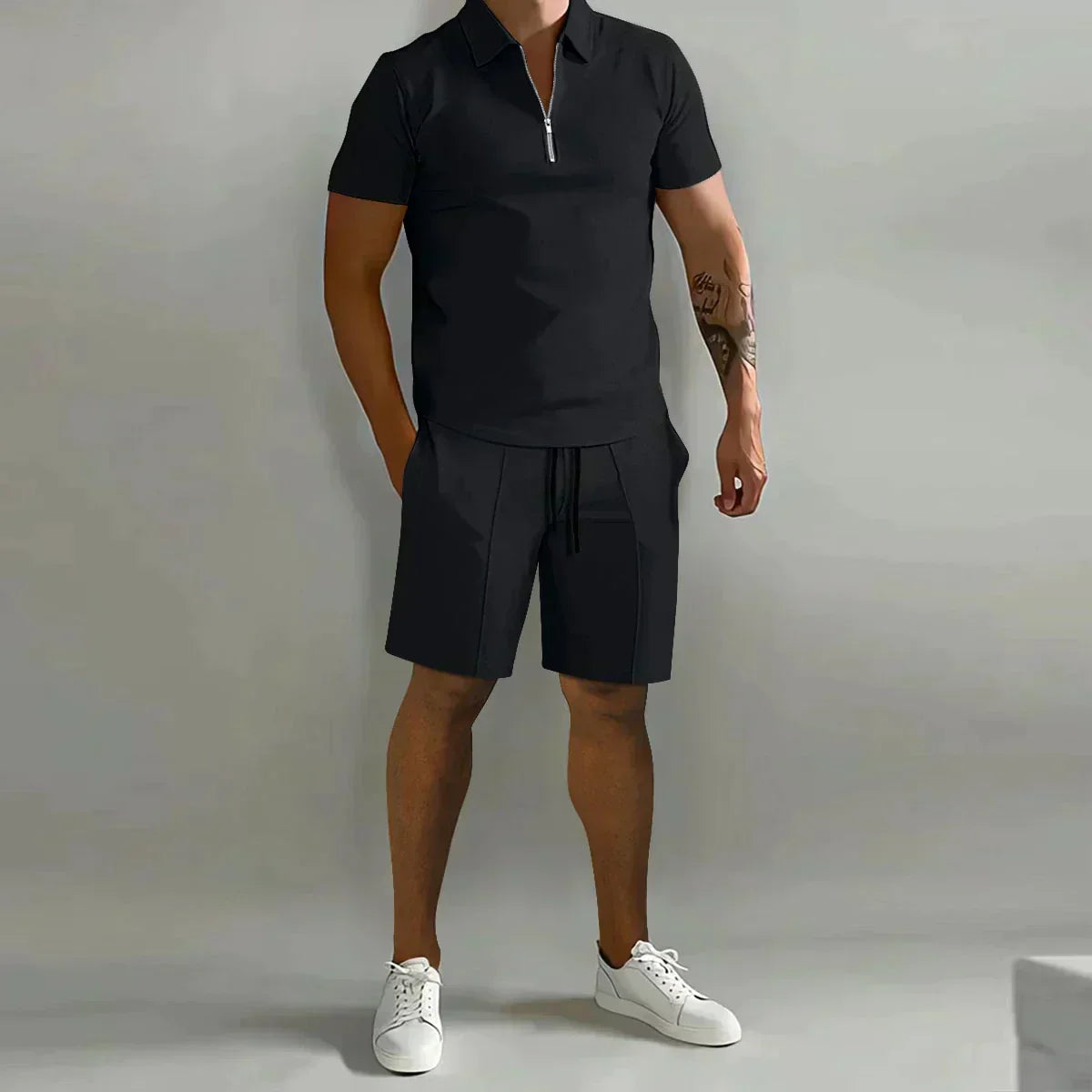 Larry - Casual Zip Polo Shirt & Shorts Matching Set | By Mason & Reed London
