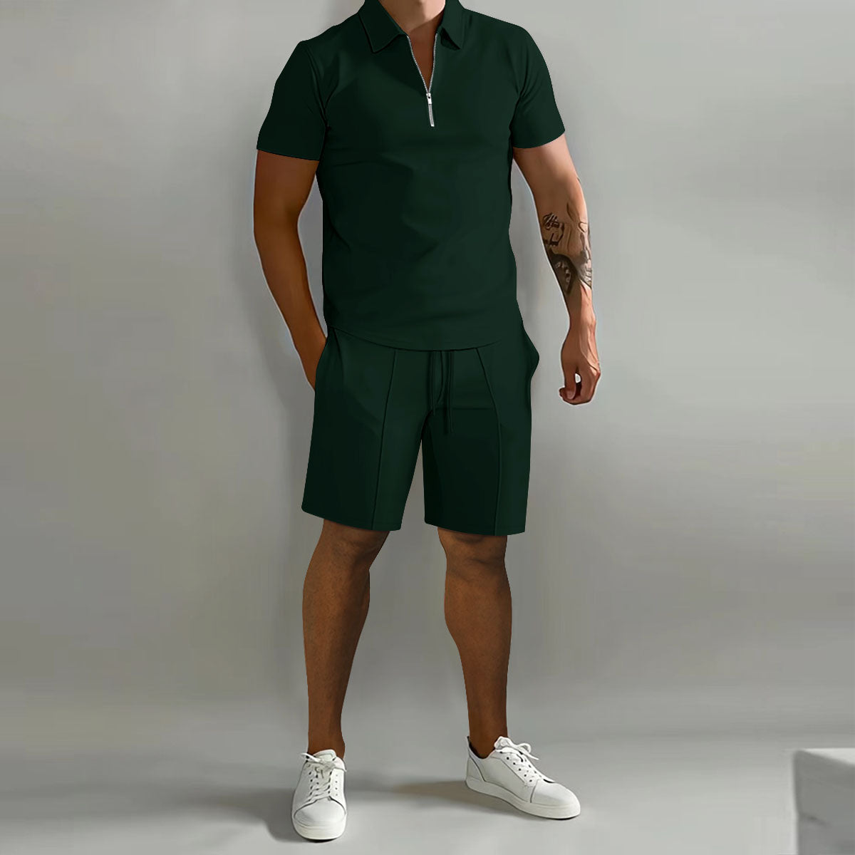 Larry - Casual Zip Polo Shirt & Shorts Matching Set | By Mason & Reed London